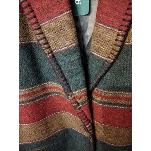 90s HUNT CLUB Wool Southwestern Blanket Jacket Green Red Oversized Riding M NWT - Picture 7 of 8